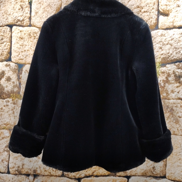 Bernardo Black Faux Fur Double Breasted Jacket Women's Size Large - Picture 11 of 16